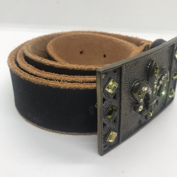 Royal plush leather belt studded buckle green size M/L.  (E) - Picture 2 of 3